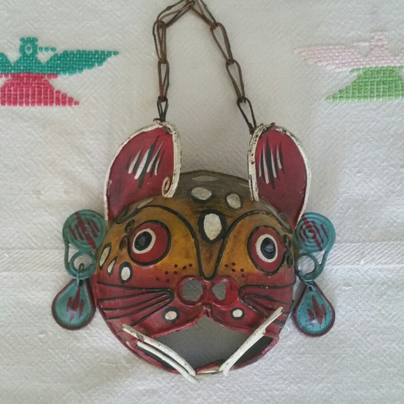 Antique/Vintage Mexican cat mask wall…